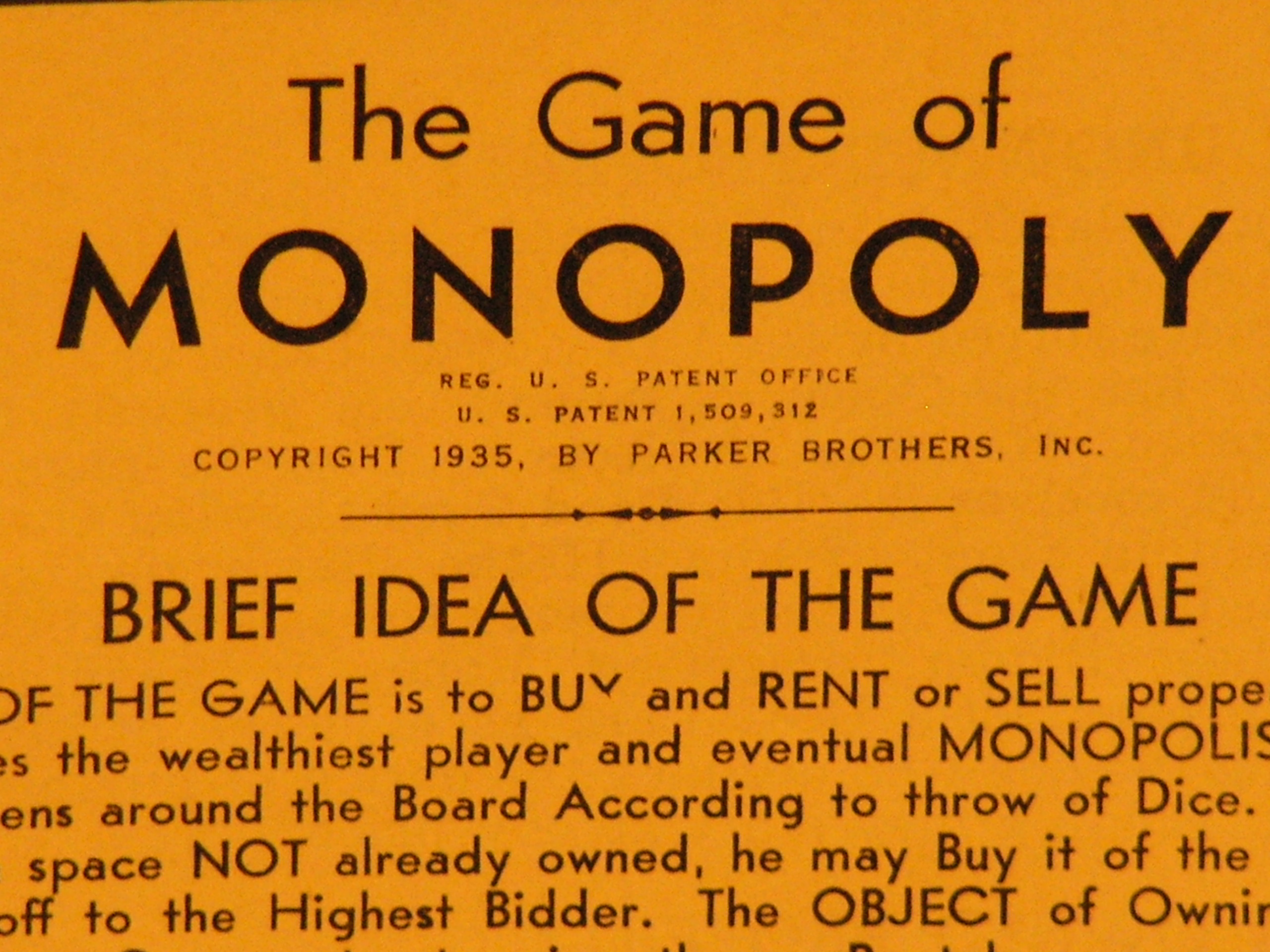 1935 PATENT PENDING MONOPOLY GAME This Is The Late Patent Pending Instructions With 1509312 Also Shows New Short Game Of Monopoly Rules 1935 PATENT PENDING MONOPOLY GAME This Is The Late Patent Pending Instructions With 1509312 Also Shows New Short Game Of Monopoly Rules
